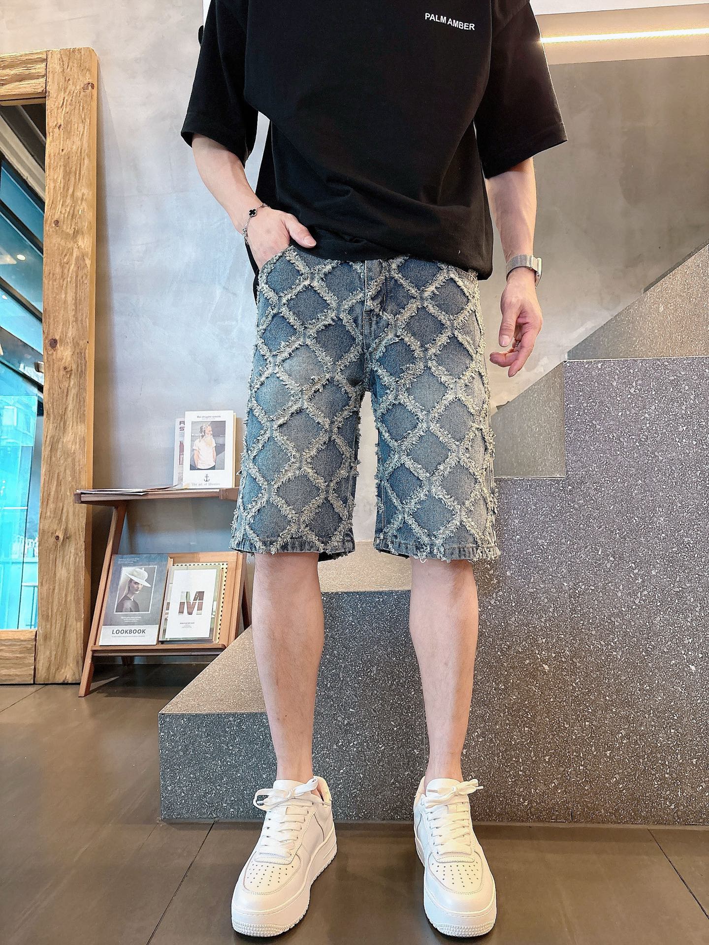 루이비통 오리지널 데님 반바지, 브랜드 클래식 로고 디자인