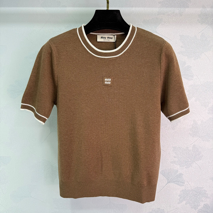 미우미우 니트 라운드넥 반팔 칼라 커프스