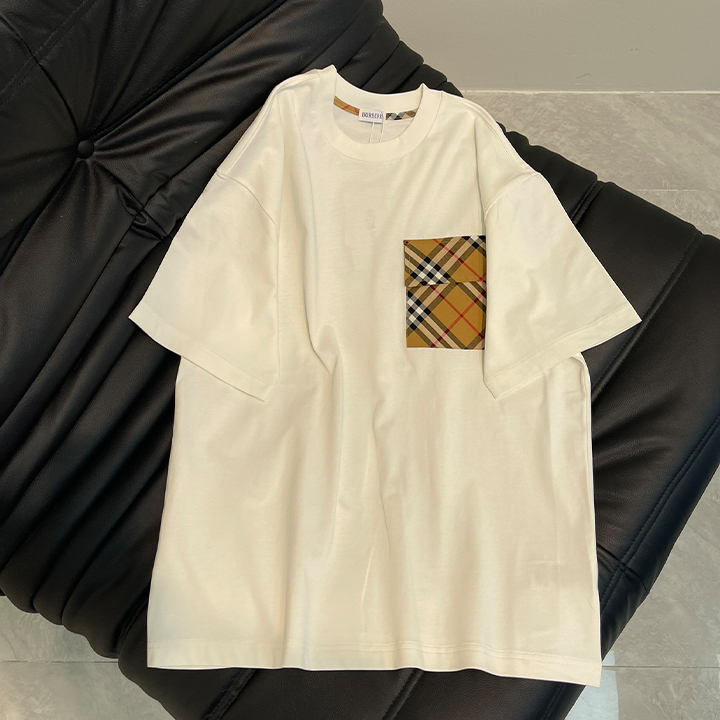 버버리 스트라이프 플레드 포켓 반팔 티셔츠