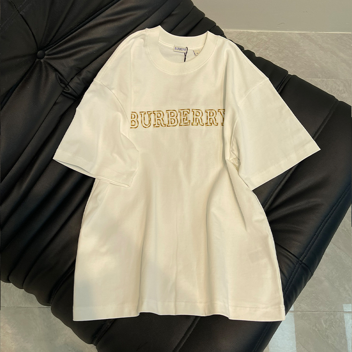 버버리 금실 자수 로고 반팔 티셔츠