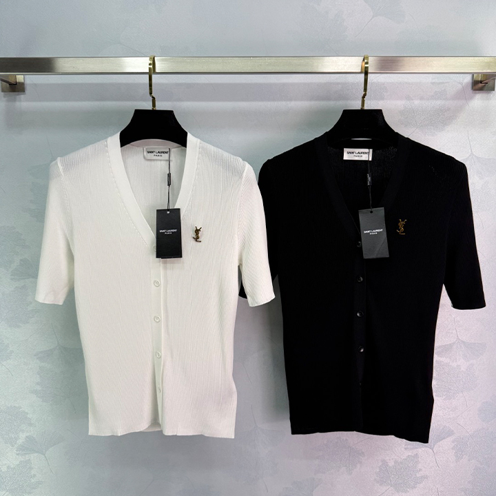 생로랑 V넥 핀 탄성 슬림 핏 가디건