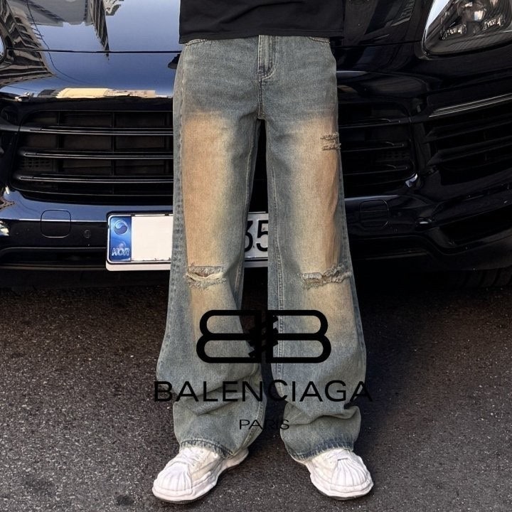 발렌시아가 BLC 컷팅 워싱 와이드 데님 팬츠