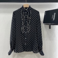 발렌티노 러플 밑단 폴카도트 실크 셔츠