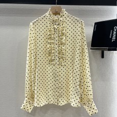 발렌티노 러플 밑단 폴카도트 실크 셔츠