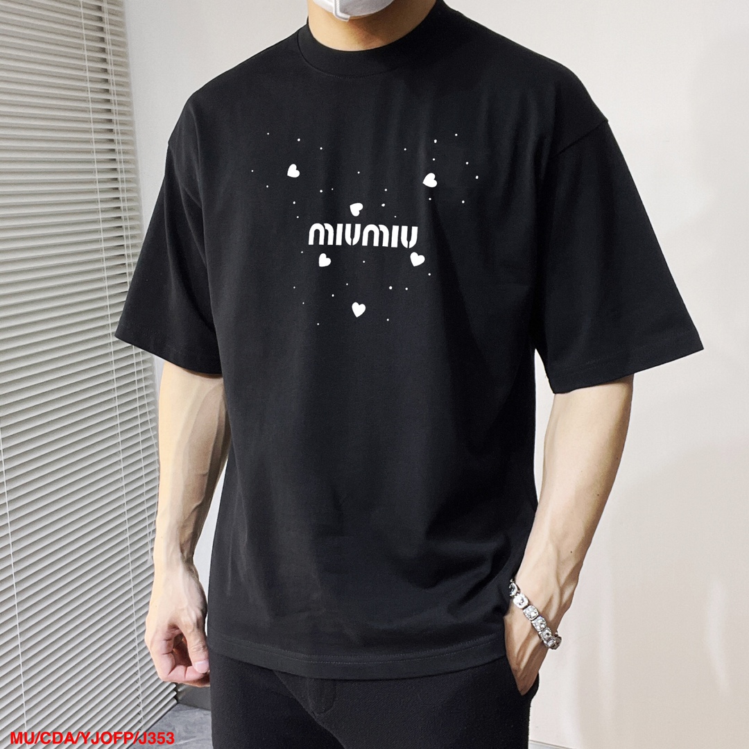 미우미우 더블 레이어 헤비듀티 반팔 티셔츠