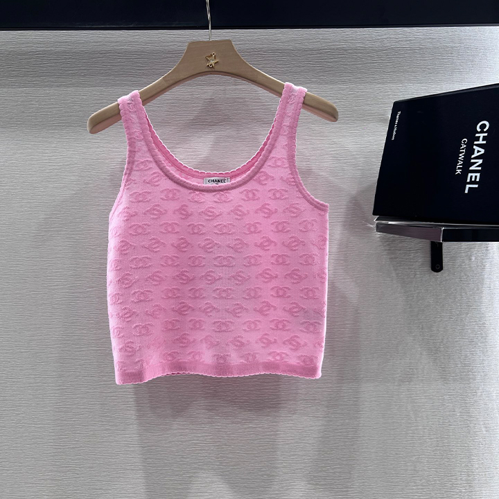 샤넬 살짝 투명한 자카드 니트 조끼