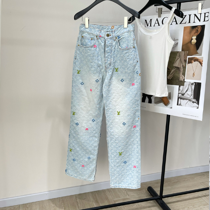루이비통 라이트 블루 네잎 클로버 데님 팬츠