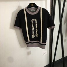 에르메스 자카드 풀오버 반팔 니트 탑