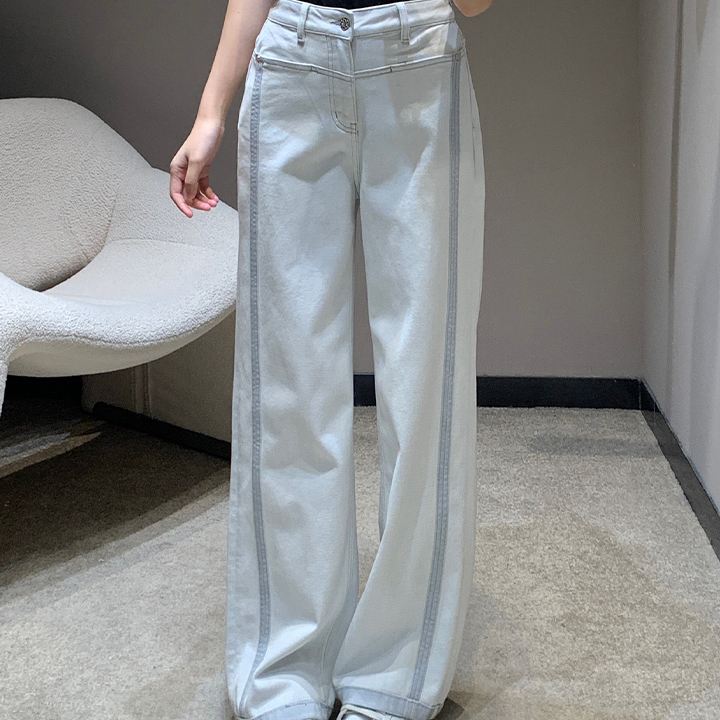 프라다 세로 스트라이프 장식 삼각형 로고 데님 팬츠