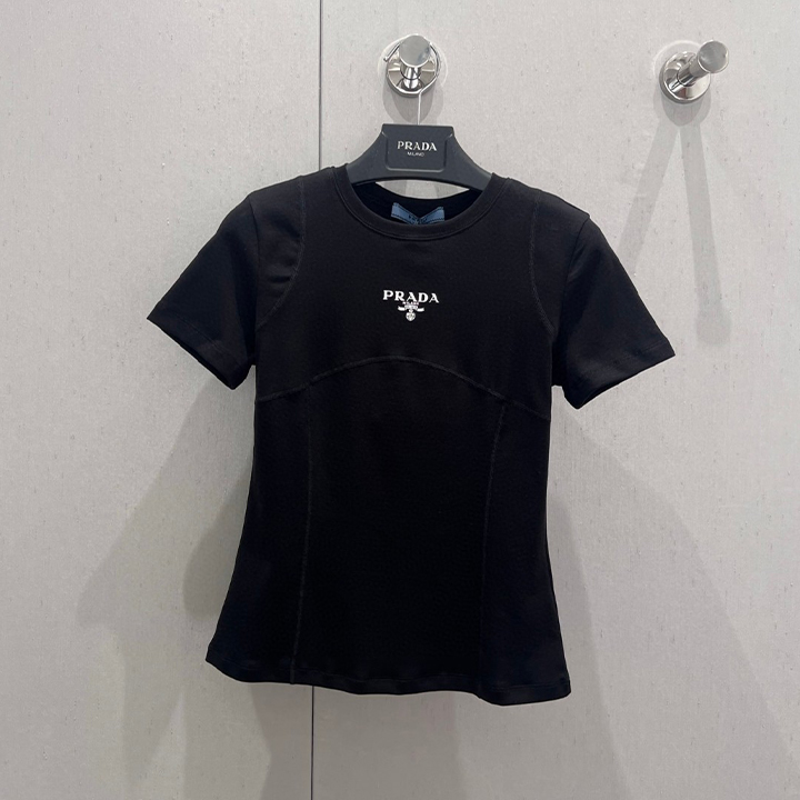 프라다 프린트 라운드넥 반팔 티셔츠