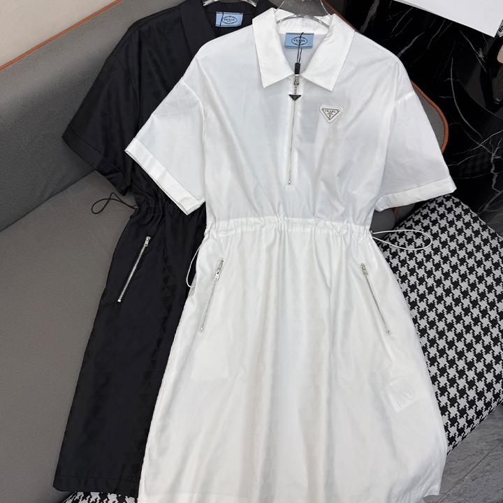 프라다 드로스트링 라펠 원피스