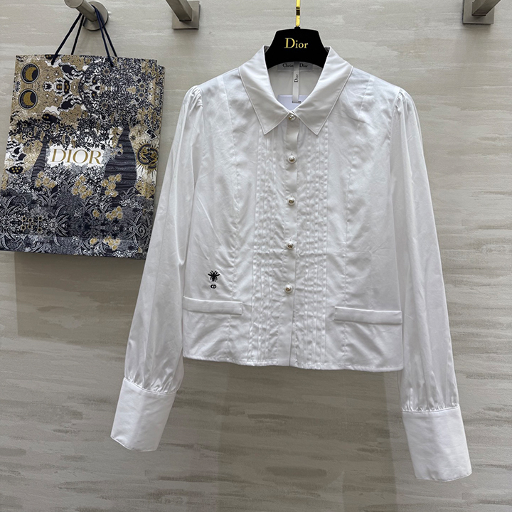 디올 진주 단추 숏 셔츠