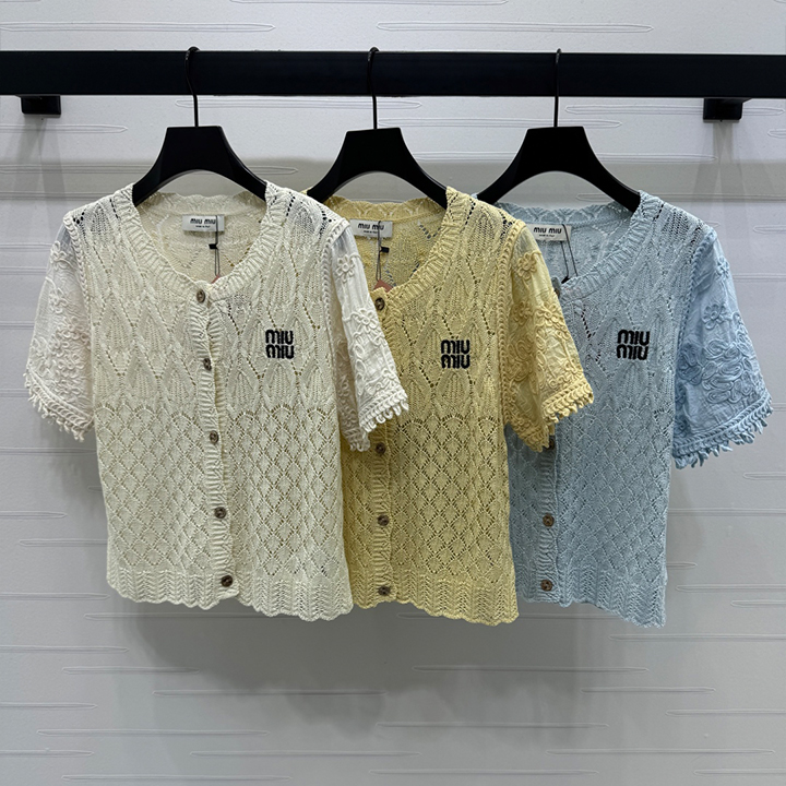 미우미우 크로셰 뜨개질 반팔 카디건