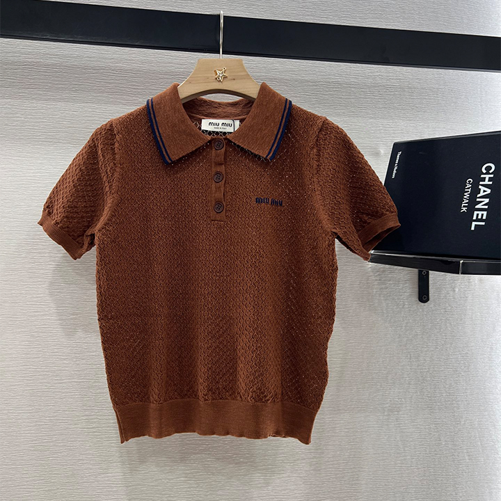 미우미우 홀로우 니트 라펠 반소매