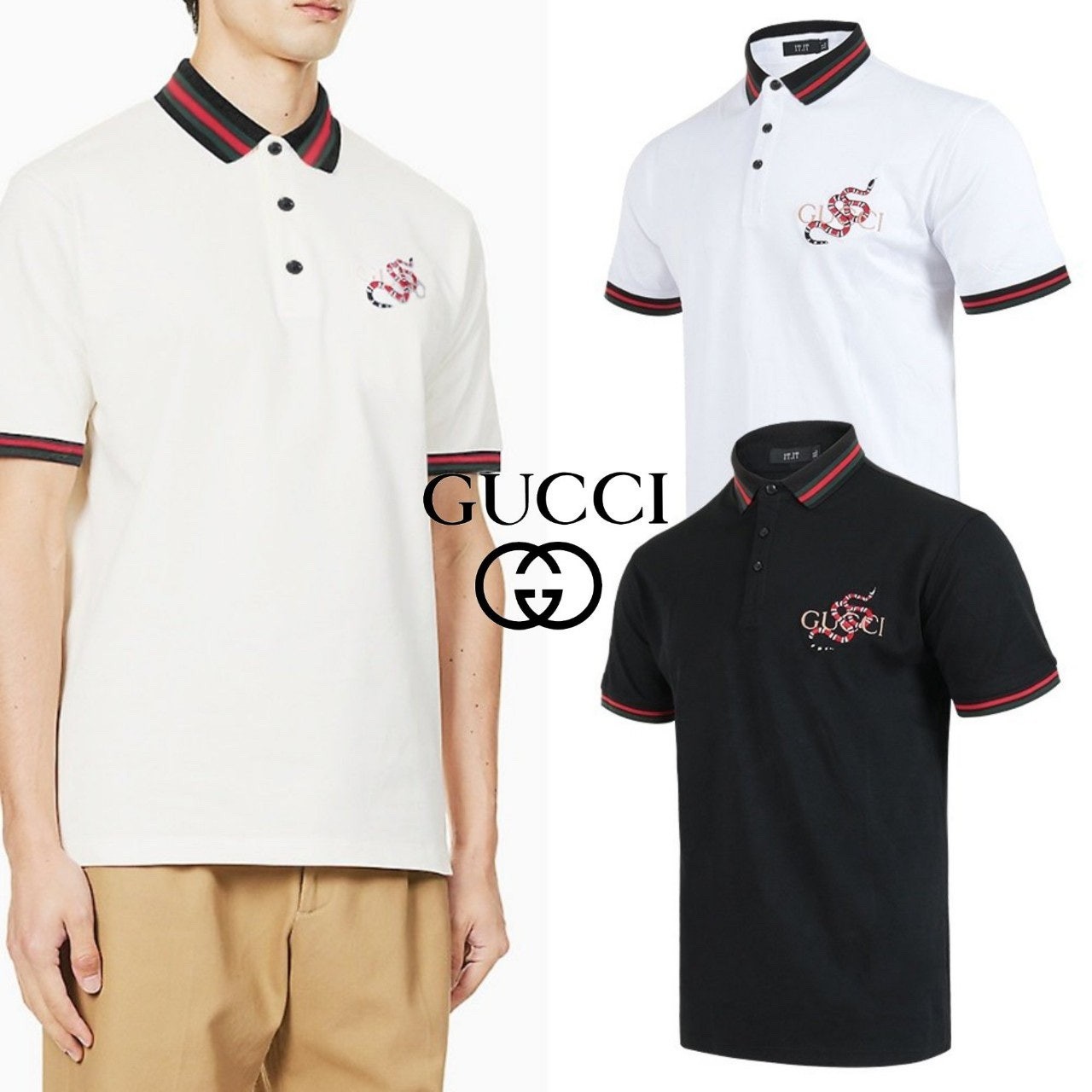 구찌 GC 25S/S 스네이크 자수 웹 PK 티셔츠