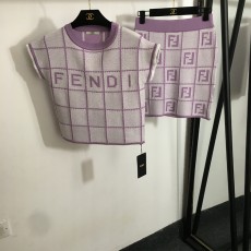 펜디 반팔 니트 탑, 니트 스커트