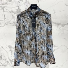 생로랑 자카드 블루 밀렛 플라워 셔츠
