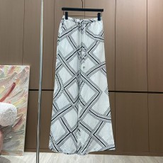 에르메스 실크와 리넨 프린트 캐주얼 팬츠