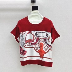 에르메스 새들 프린트 패턴 스티칭 니트 탑