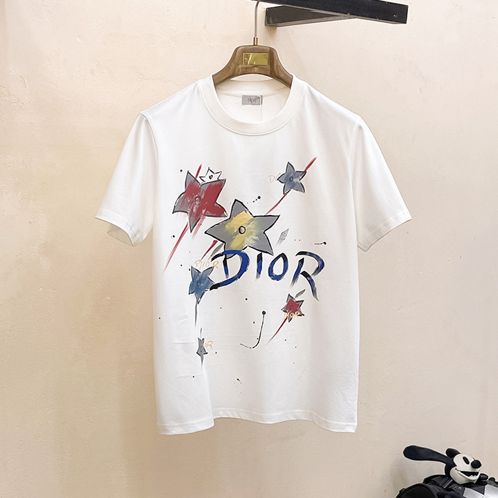 디올 페인팅 패션 라운드넥 반팔 티셔츠