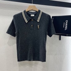 생로랑 브로치 라펠 니트 반소매