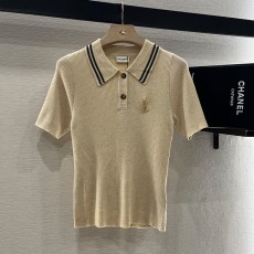 생로랑 브로치 라펠 니트 반소매