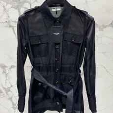 생로랑 세인트 패밀리 실크 시스루 헌팅 탑