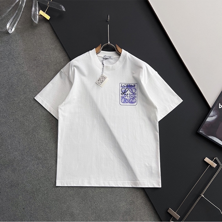 로에베 두꺼운 순면 더듭 원사 반팔 티셔츠