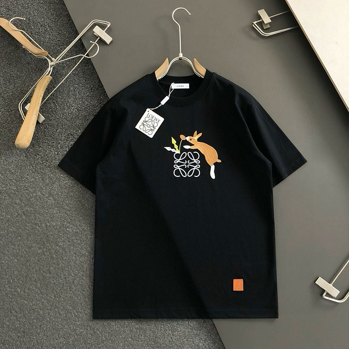 로에베 블랙 캐릭터 자수 반팔 티셔츠