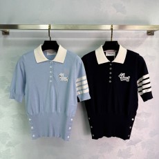 톰브라운 컬리지 스타일 반팔 니트 라펠 폴로 셔츠