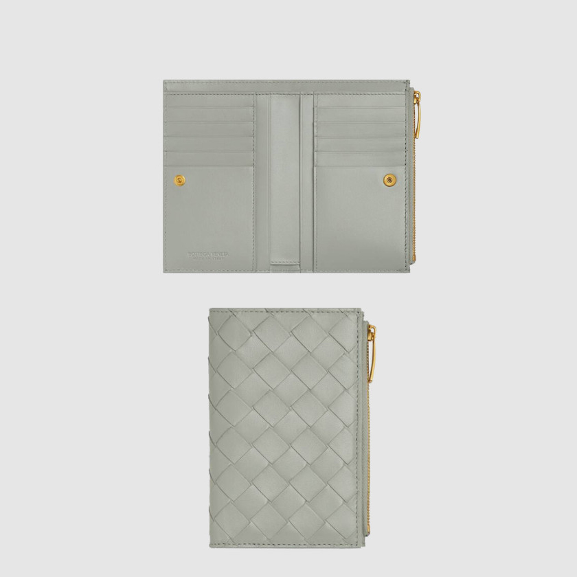 보테가베네타 인트레치아토 미디엄 지퍼 지퍼 바이폴드 지갑 749940