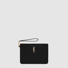 생로랑 블랙 마틀라세 가죽 소재의 모노그램 생 로랑 파우치 379039