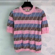 펜디 반팔 스웨터 문자 자카드 디자인