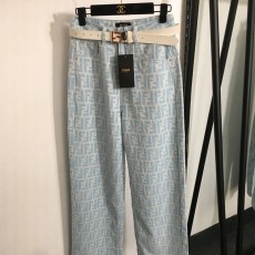 펜디 모노그램 F 레터 하이웨이스트 와이드 레그 데님 팬츠