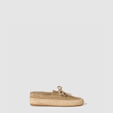 미우미우 스웨이드 및 라피아 보트 슈즈 5D378E