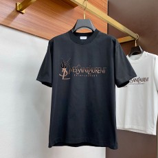 생로랑 2025ss 봄 여름 신상품 진주 다이아몬드 패턴 라운드넥 반팔 티셔츠