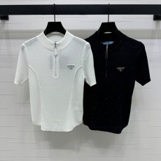 프라다 스탠드 칼라 지퍼 니트 반팔