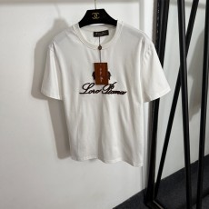 로로피아나 로고 자수 슬림 반팔 티셔츠