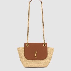 생로랑 라피아 및 빈티지 베지터블 태닝 가죽 소재의 MANON 미니 백 774269