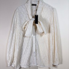 베르사체 풀 프린트 로고 자카드 레터 패턴 타이 칼라 셔츠 리본 탑.