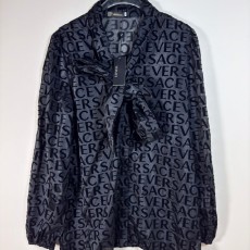 베르사체 풀 프린트 로고 자카드 레터 패턴 타이 칼라 셔츠 리본 탑