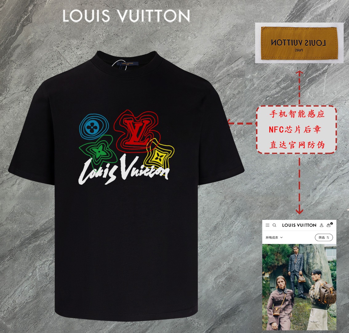 루이비통 2025년 신상품 고품질 라운드넥 반팔 티셔츠