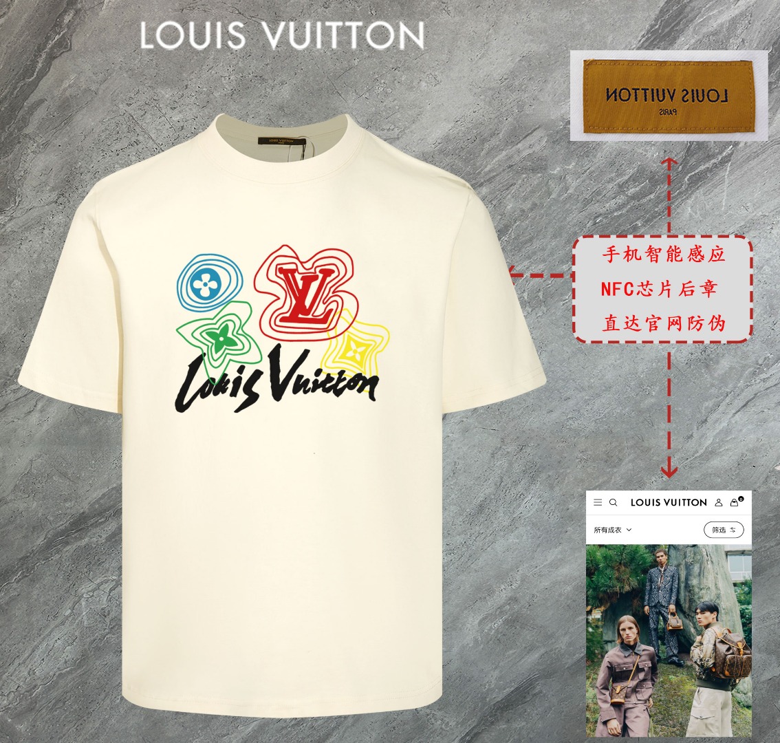 루이비통 2025년 신상품 고품질 라운드넥 반팔 티셔츠