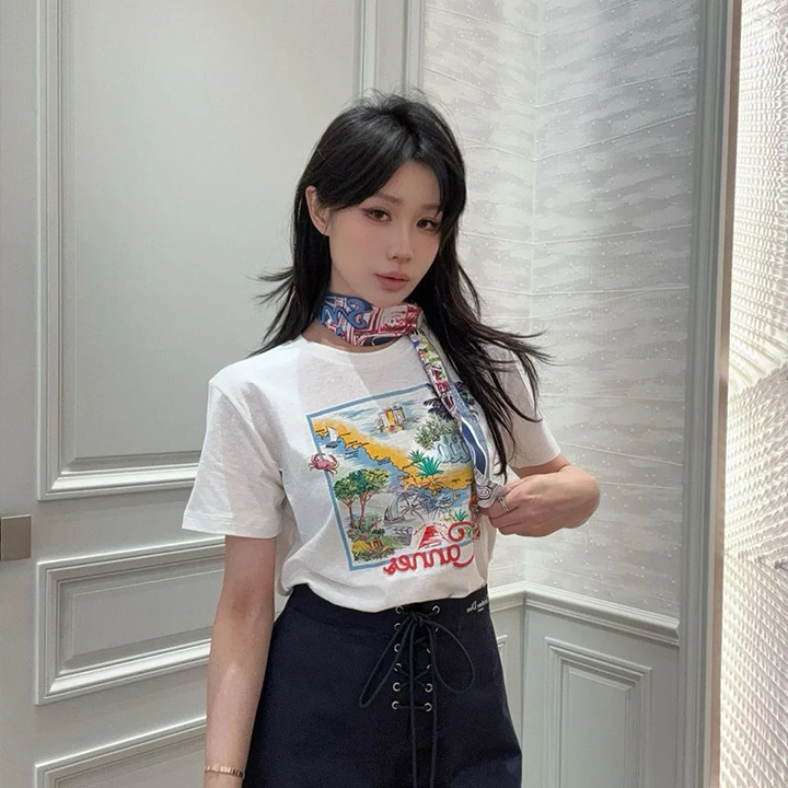 디올 25S 봄/여름 시티 리미티드 뉴 파리 레드 카펫 스타라이트 샤이닝 프린트 패턴 반팔 티셔츠