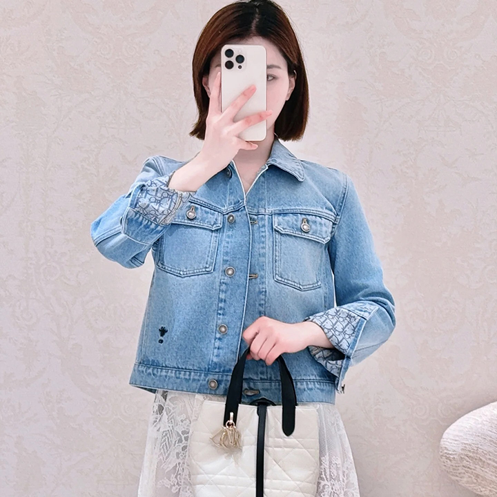 디올 25S 봄/여름 신상 자카드 올드 플라워 더블 포켓 데님 재킷
