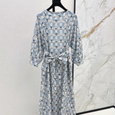 로로피아나 최신 봄 여름 고급 컬러 플로럴 프린트 롱 드레스