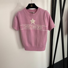 디올 로고 레터 반팔 니트 탑