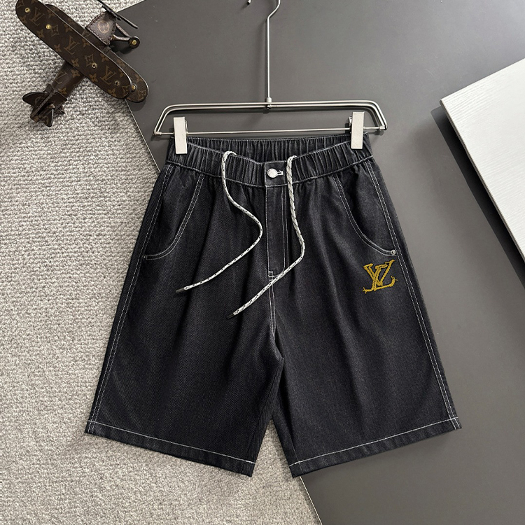 루이비통 2025 봄/여름 신상품 하이엔드 엘라스틱 밴드 캐주얼 솔리드 컬러 루즈 데님 반바지