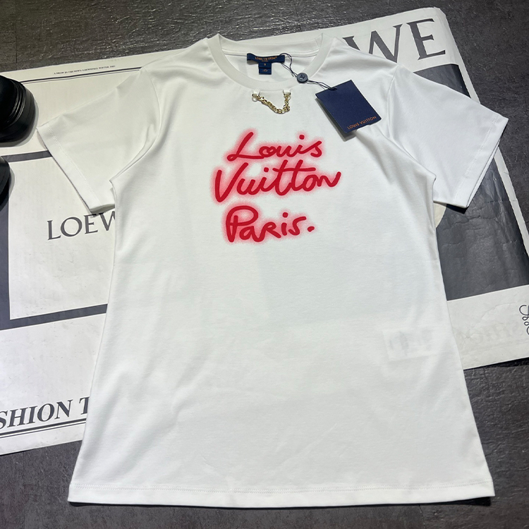 루이비통 새로운 체인 라운드넥 프린트 반팔 티셔츠