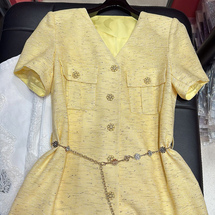 샤넬 고급 맞춤 원단 미디 길이 탑, 맞춤 허리 체인